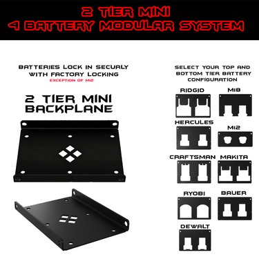 2-Tier MINI Modular Battery Storage – Compact Dual-Brand Mounting System